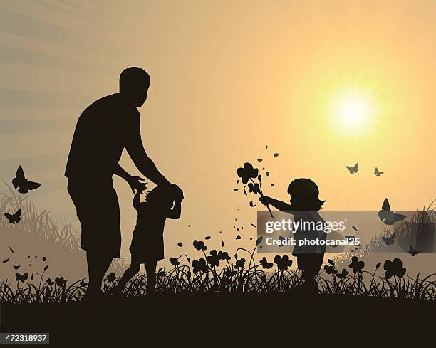 stockillustraties, clipart, cartoons en iconen met father and children - baby summer