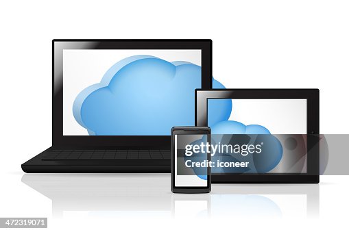 Cloud computing illustration with various devices Cloud computing illustration with various devices