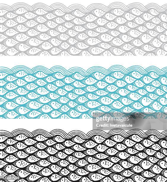 fish pattern background and border - seafood stock illustrations