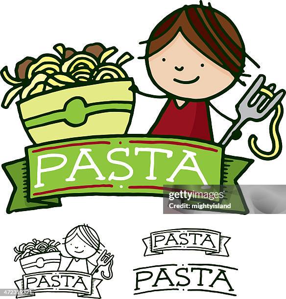 boy with banner and pasta - spaghetti isolated stock illustrations