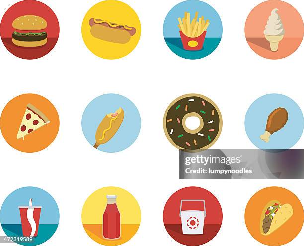 ilustrações, clipart, desenhos animados e ícones de círculo de ícones de fast food - alimentação não saudável