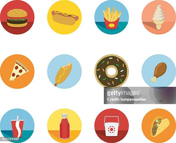 bildbanksillustrationer, clip art samt tecknat material och ikoner med fast food circle icons - snabbmat