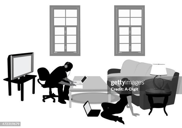laptop living - couple couch stock illustrations