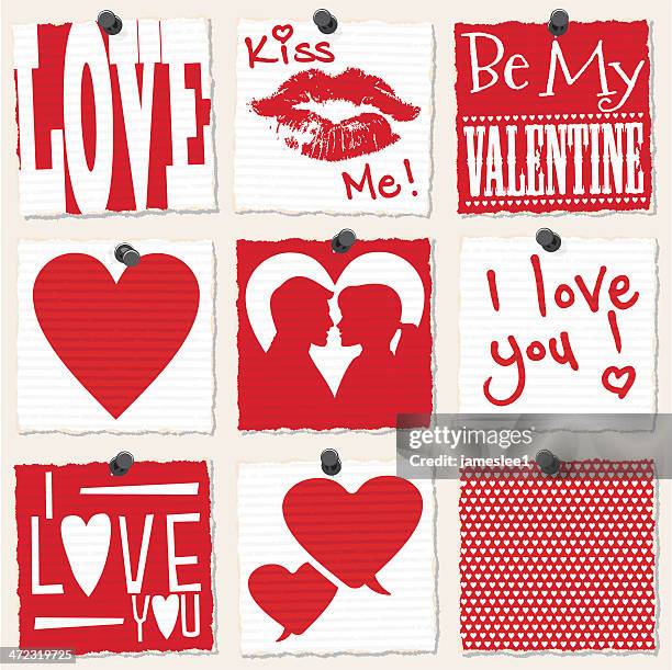 zerrissen papier liebe symbole - torn paper set stock-grafiken, -clipart, -cartoons und -symbole