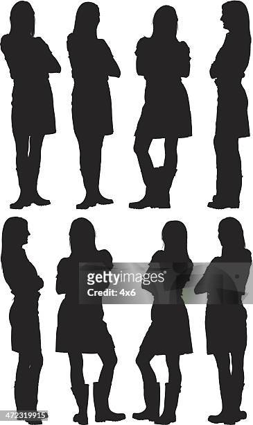silhouettes of woman posing with arms crossed - woman full body behind stock illustrations