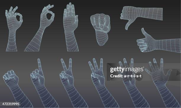 set of three dimensional hands - metal fingers stock illustrations