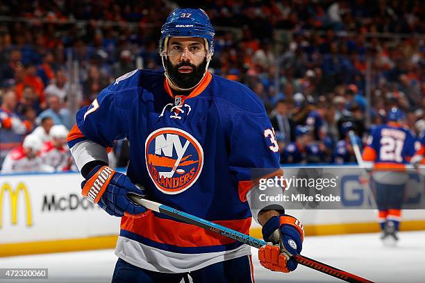 Brian Strait of the New York Islanders skates against the Washington Capitals during Game Three of the Eastern Conference Quarterfinals during the...