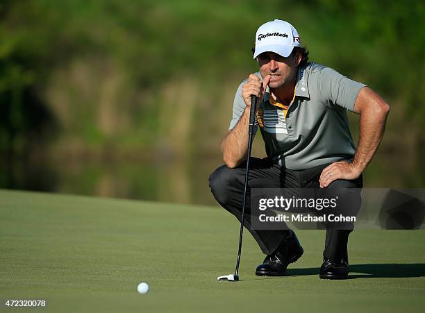 Mathew Goggin of Australia lines up his birdie putt on the fourth hole during the second round of the United Leasing Championship held at Victoria...