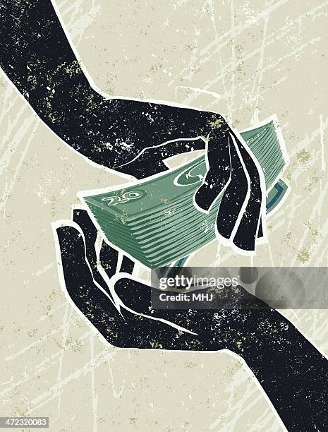 stockillustraties, clipart, cartoons en iconen met hand's cradling banknotes - passing giving