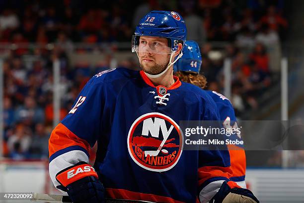 Josh Bailey of the New York Islanders skates against the Washington Capitals during Game Three of the Eastern Conference Quarterfinals during the...