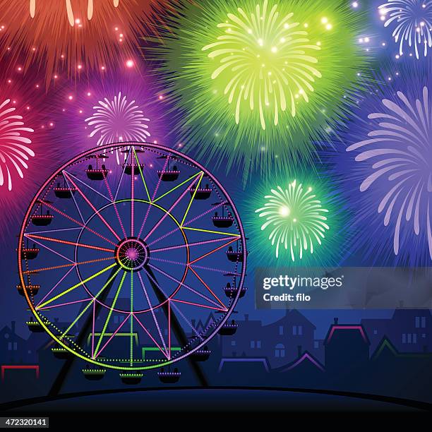 feuerwerk-festival - ferris wheel stock-grafiken, -clipart, -cartoons und -symbole