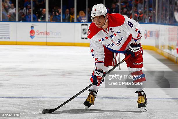 Alex Ovechkin of the Washington Capitals skates against the New York Islanders during Game Three of the Eastern Conference Quarterfinals during the...