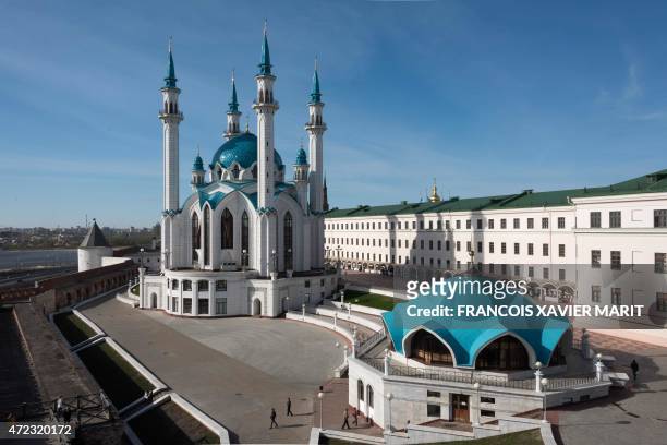 Picture taken on May 5, 2015 shows the Kul Sharif Mosque in the Russian city of Kazan. The Kazan Kremlin is a historic and architectural complex...