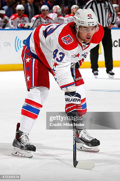 Tom Wilson of the Washington Capitals skates against the New York Islanders during Game Three of the Eastern Conference Quarterfinals during the 2015...