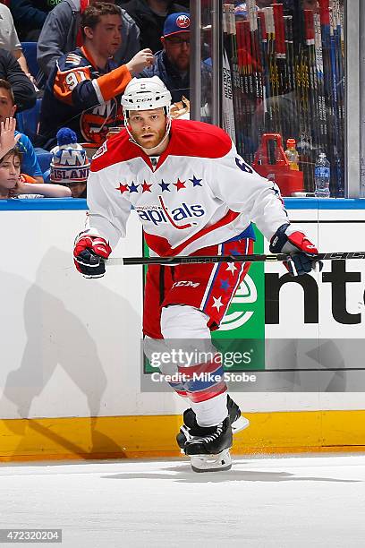Tim Gleason of the Washington Capitals skates against the New York Islanders during Game Three of the Eastern Conference Quarterfinals during the...