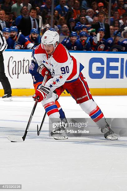 Marcus Johansson of the Washington Capitals skates against the New York Islanders during Game Three of the Eastern Conference Quarterfinals during...