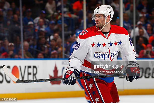 Troy Brouwer of the Washington Capitals skates against the New York Islanders during Game Three of the Eastern Conference Quarterfinals during the...
