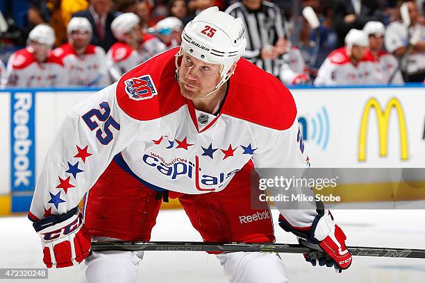 Jason Chimera of the Washington Capitals skates against the New York Islanders during Game Three of the Eastern Conference Quarterfinals during the...