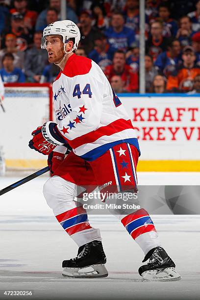 Brooks Orpik of the Washington Capitals skates against the New York Islanders during Game Three of the Eastern Conference Quarterfinals during the...
