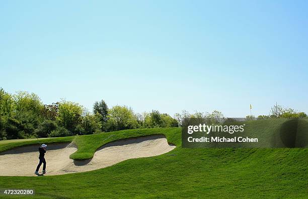 Tyler McCumber hits his third shot on the fourth hole from a bunker during the second round of the United Leasing Championship held at Victoria...