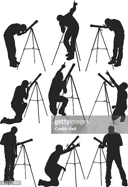 man with telescope - looking through telescope stock illustrations