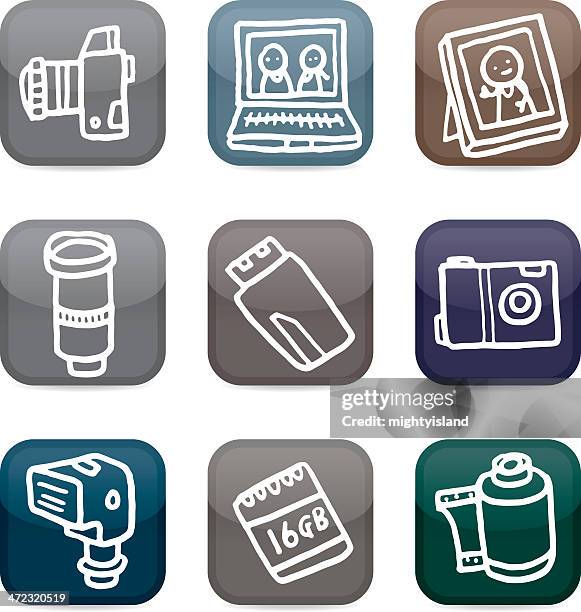 camera and photography icons - dslr camera stock illustrations