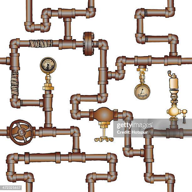 convoluted pipes & valves - steam punk stock illustrations