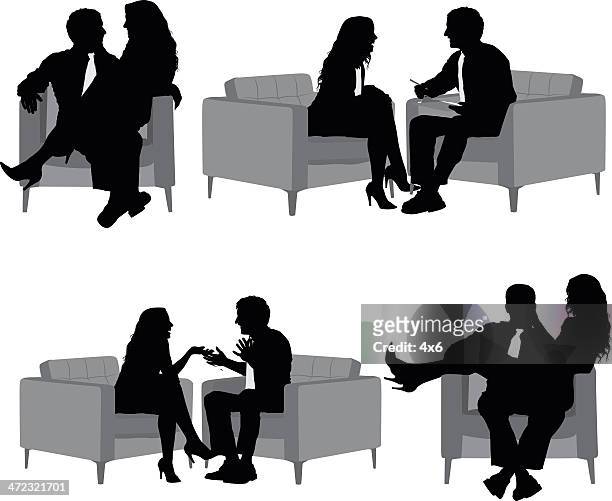 silhouette of business executives - couple sitting on couch stock illustrations