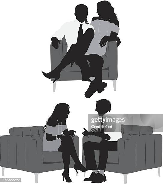 couple on couch - couple talking on sofa stock illustrations