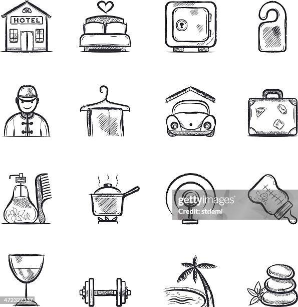 stockillustraties, clipart, cartoons en iconen met hotel - amenities hotel