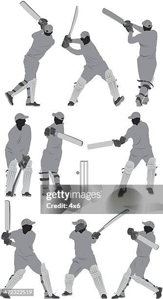 cricket schlagmann in aktion - cricket player white background stock-grafiken, -clipart, -cartoons und -symbole