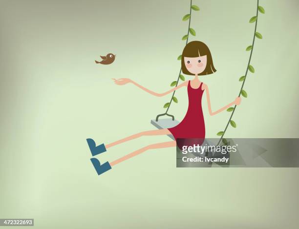 illustrations, cliparts, dessins animés et icônes de fille sur une balançoire - girl swing vector