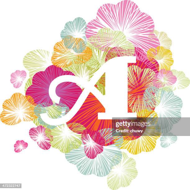 ilustraciones, imágenes clip art, dibujos animados e iconos de stock de alfabeto letras en mayúscula inicial de flores - letra a con flores vector a