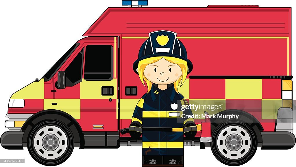 Fire Truck & Female Fireman