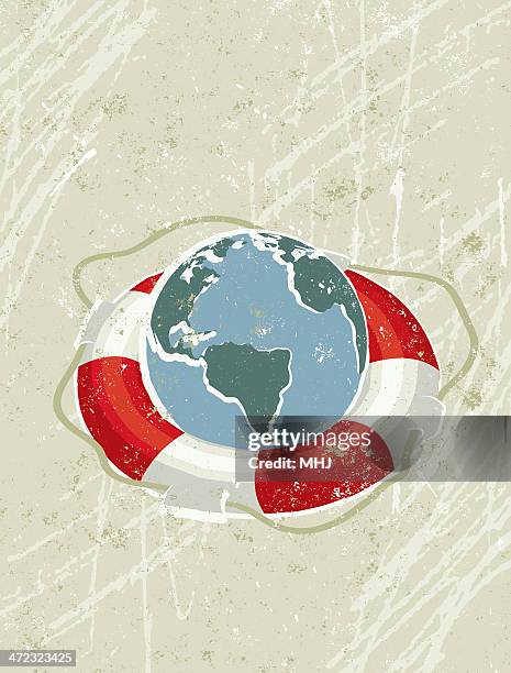 stockillustraties, clipart, cartoons en iconen met simple life ring saving a world map globe - premiere of warner bros pictures the house red carpet