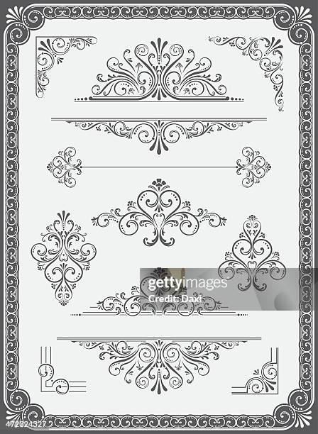 ilustraciones, imágenes clip art, dibujos animados e iconos de stock de adorno vector de bastidor, divisores, esquinas y se desplaza - barroco
