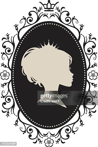 ilustraciones, imágenes clip art, dibujos animados e iconos de stock de cameo silueta princess - cameo brooch