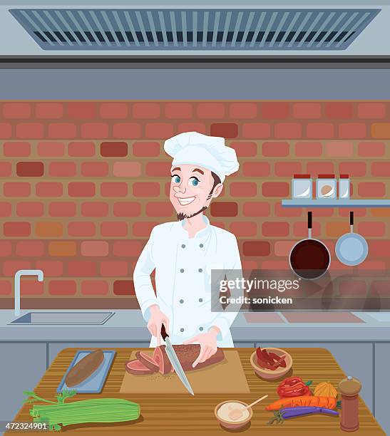 chef cutting food - southern food stock illustrations