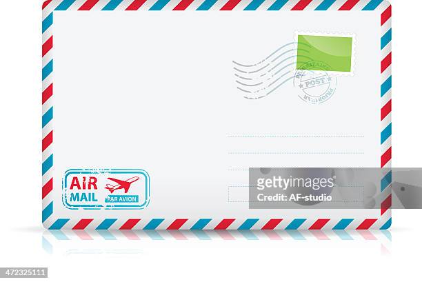 air mail envelope - postkarte stock-grafiken, -clipart, -cartoons und -symbole