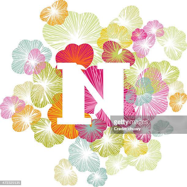 ilustrações, clipart, desenhos animados e ícones de letra n, alfabeto iniciais maiúsculas floral - letter n