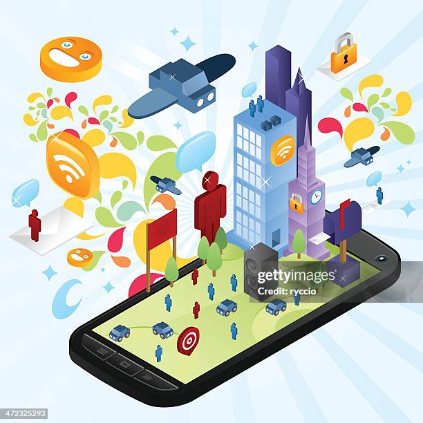 stockillustraties, clipart, cartoons en iconen met new generation smartphone - grote groep mensen