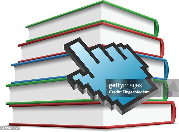 books with hand cursor - understand customer stock illustrations