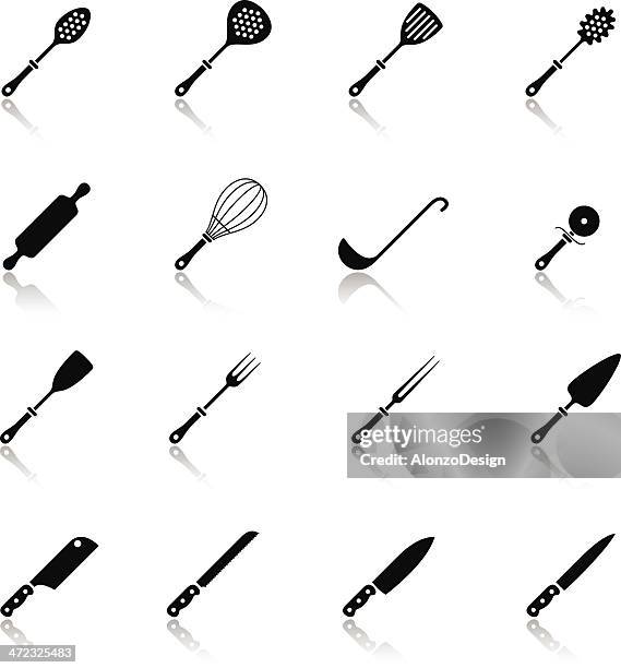 kitchen tools icons set - rolling pin isolated stock illustrations