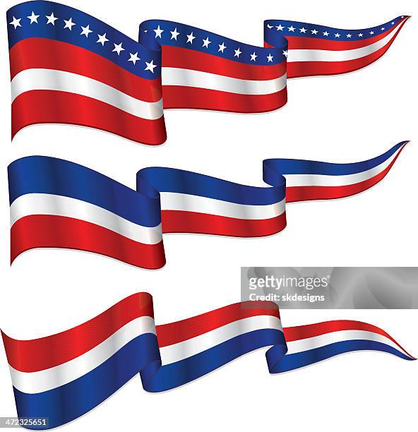 shiny patriotic ribbon, banner set - red, white and blue - white ribbon stock illustrations