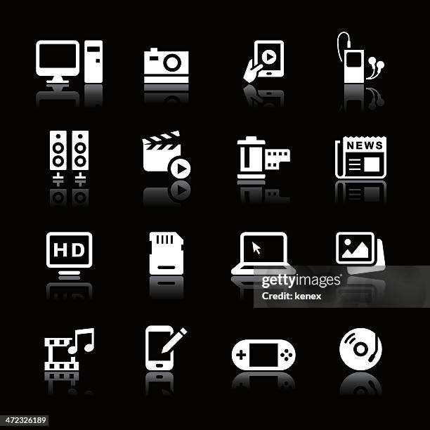 white icons set | multimedia - phone message stock illustrations
