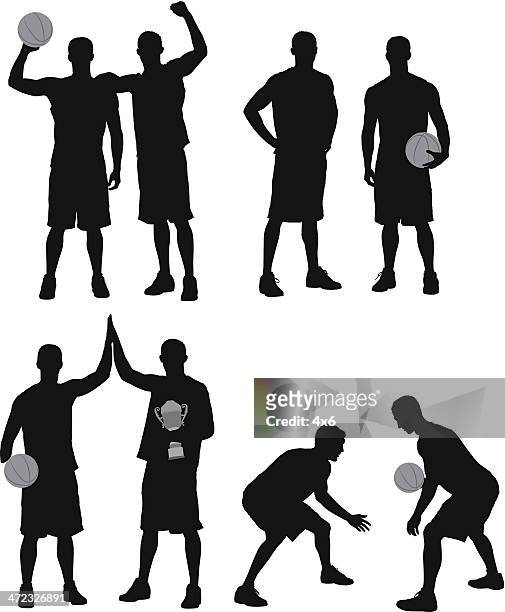 illustrazioni stock, clip art, cartoni animati e icone di tendenza di silhouette di giocatori di basket - dammi un cinque
