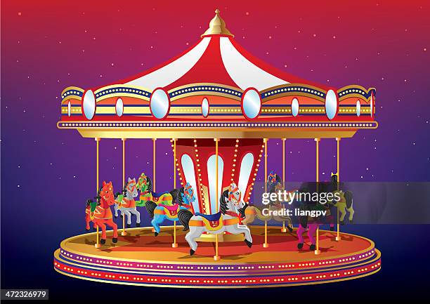 carousal oder merry go round - karussell stock-grafiken, -clipart, -cartoons und -symbole