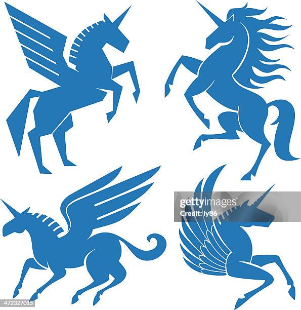 satz von pferde - pegasus stock-grafiken, -clipart, -cartoons und -symbole