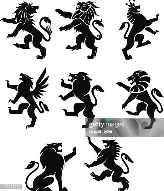 heraldry lions - wings stock illustrations