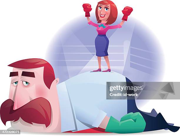 boxing lady and boss - couple moving boxes stock illustrations